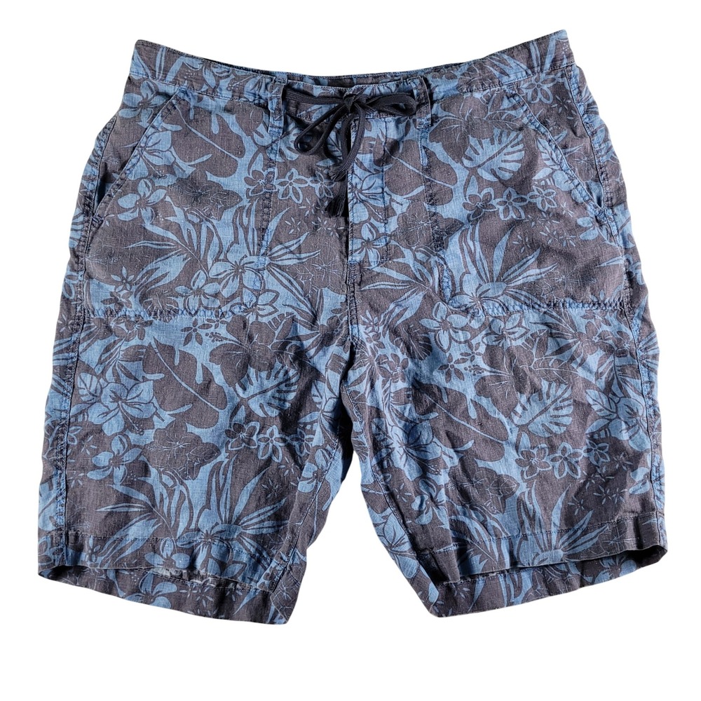 Lucky Brand Shorts Men's 38 Blue 100% Linen Coastal Floral Drawstring Y2K Casual